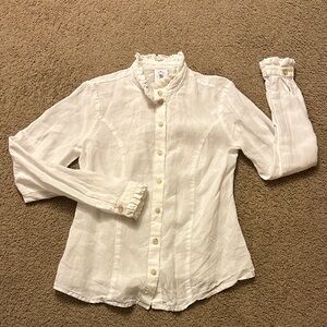 Son de Flor White Long Sleeve Ruffled Bennet Blouse - 100% Linen